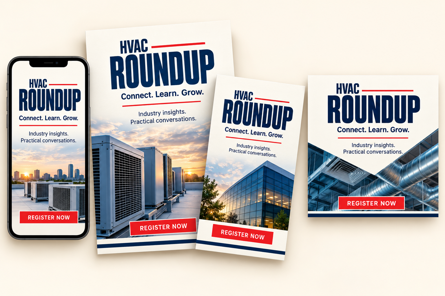 HVAC Roundup event identity across email print and social