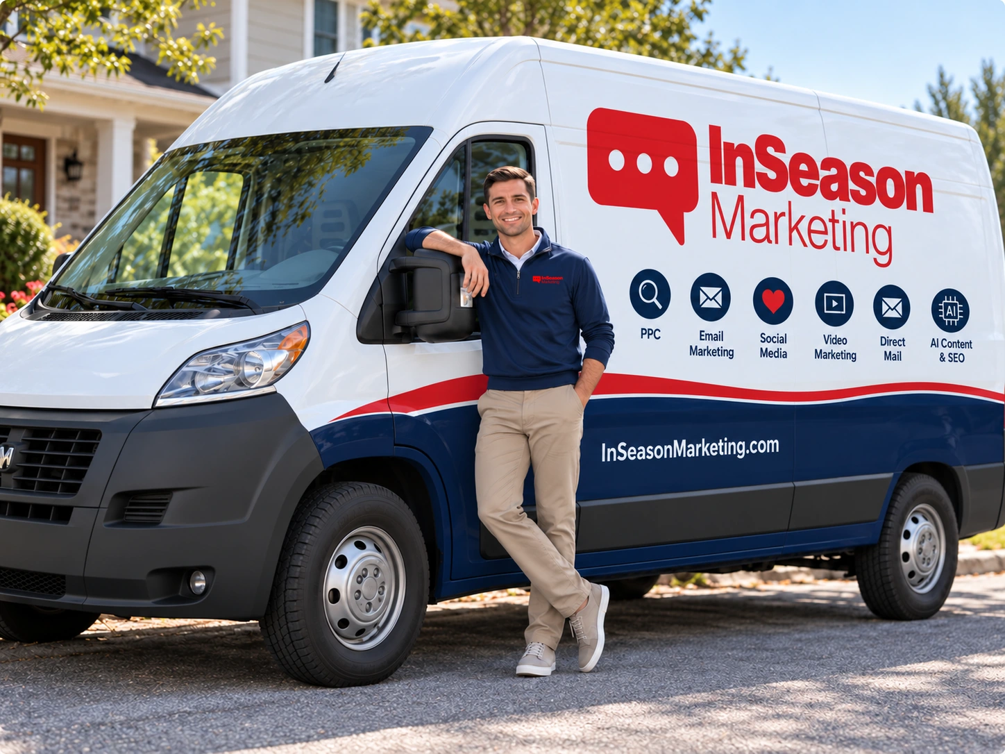 InSeason Marketing branded van and representative