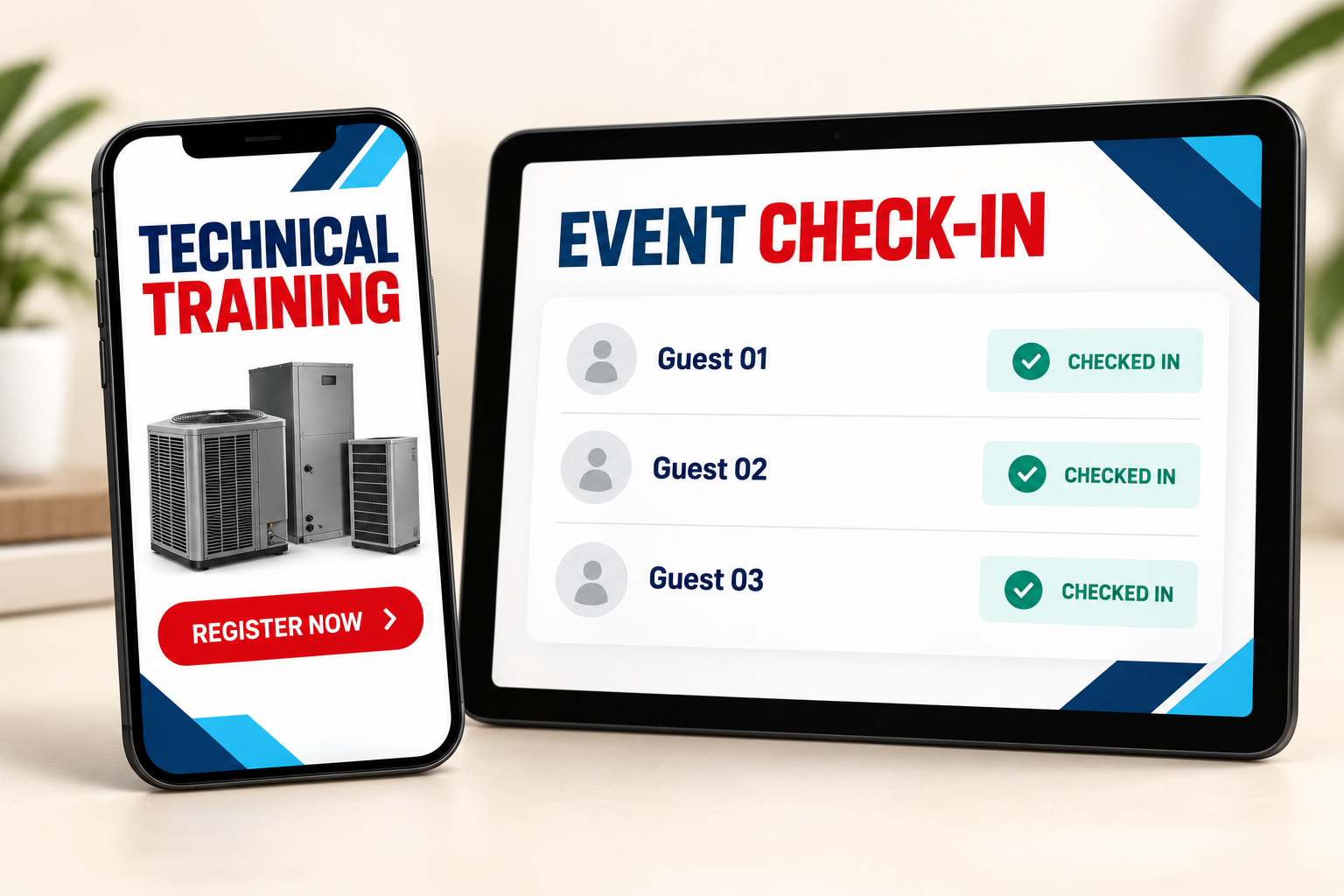 Technical training registration and attendee check-in