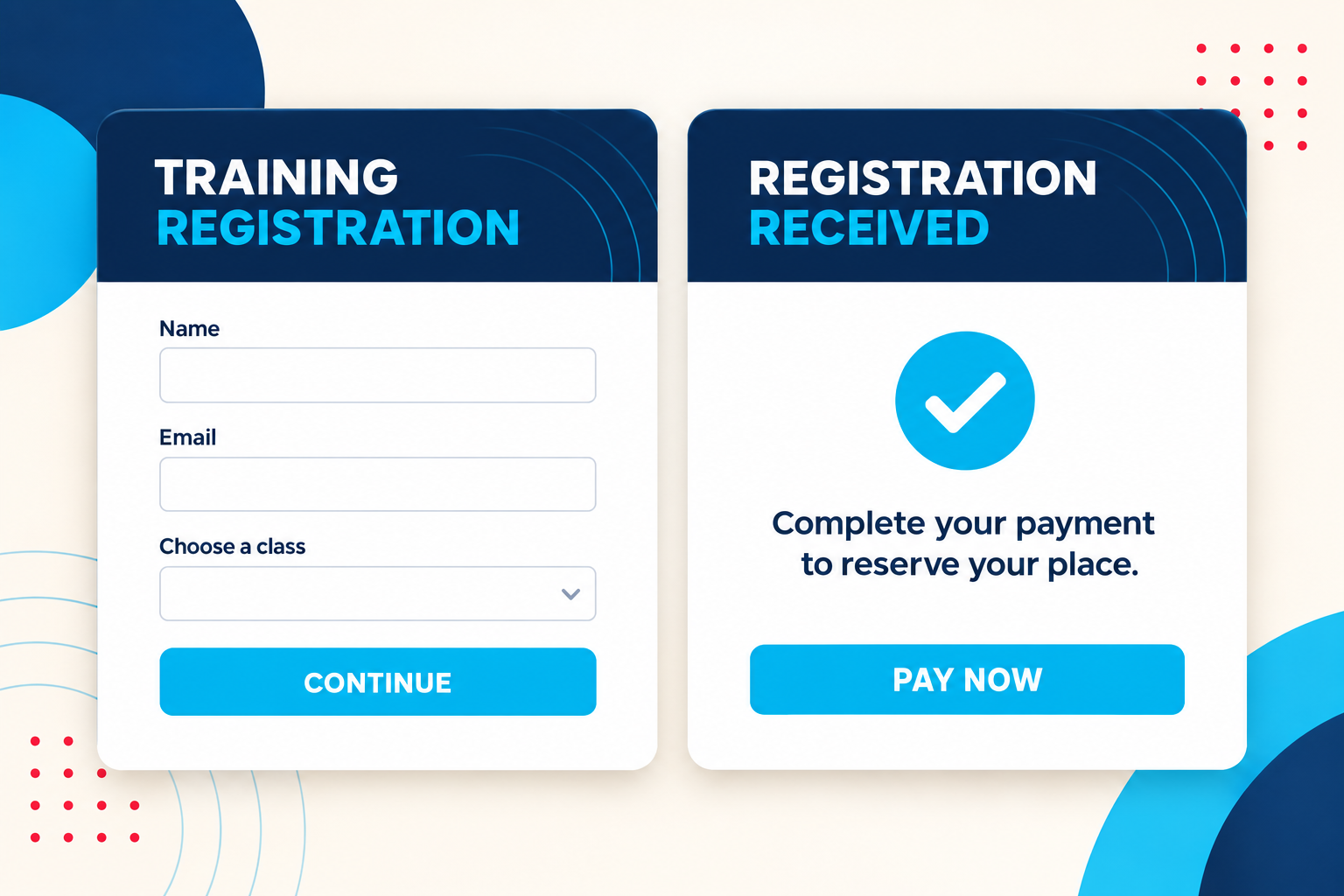 Training registration and payment experience